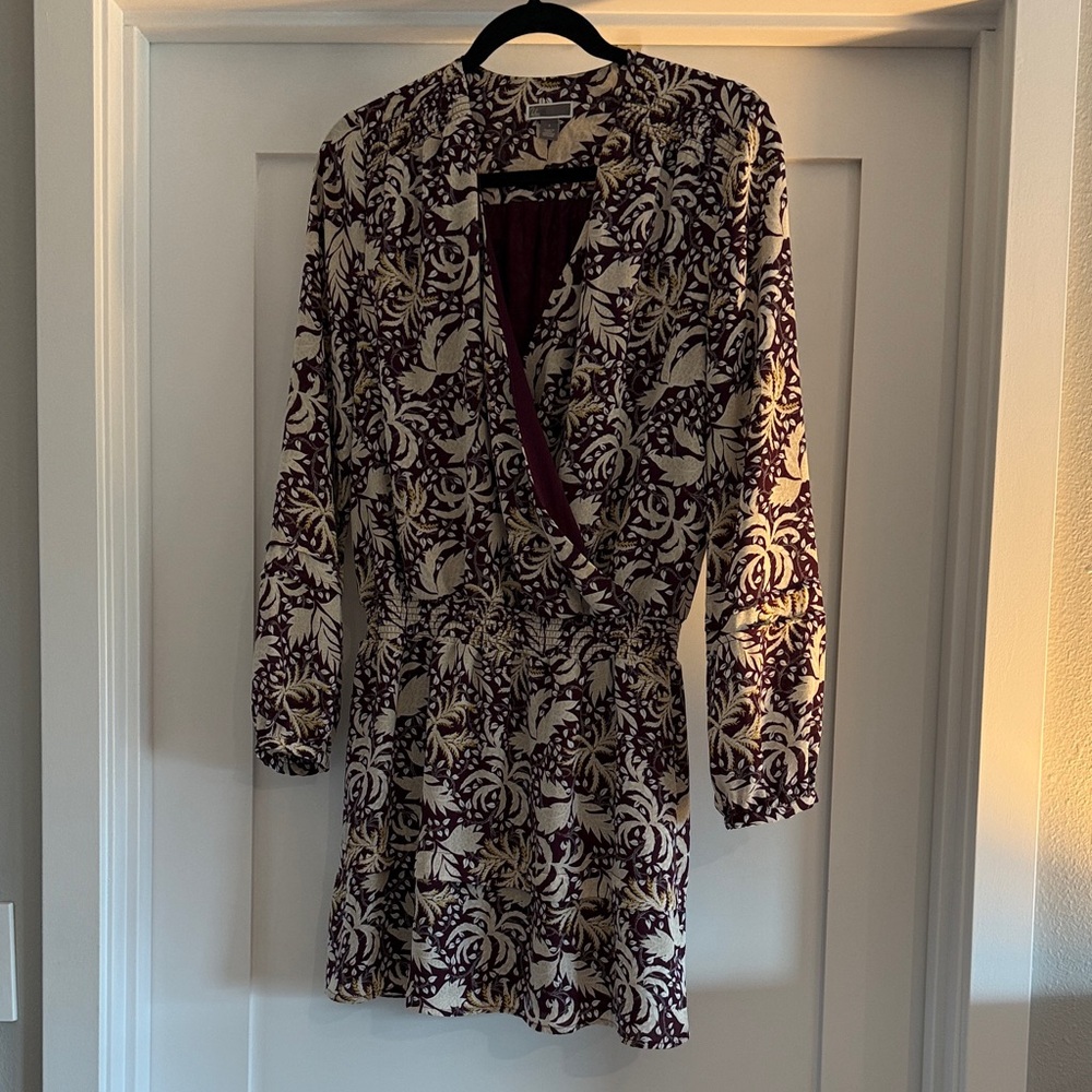 Chelsea28 Burgundy and Cream Long Sleeve Dress